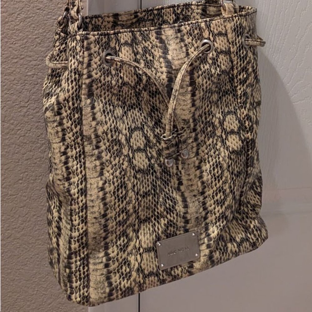 snakeskin bucket bag